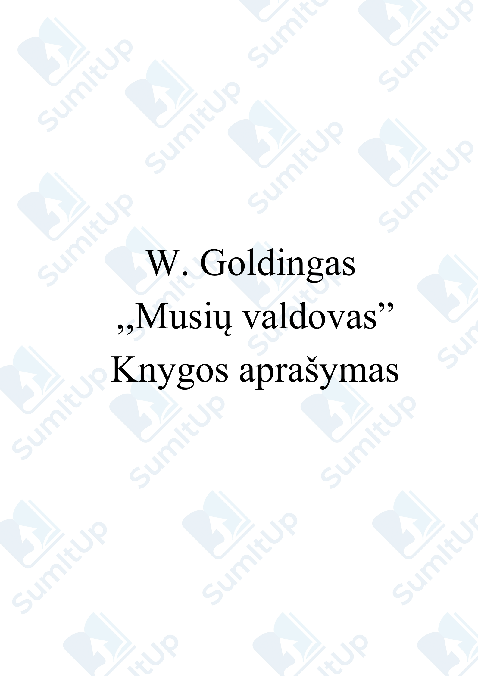 W. Goldingas - ,,Musių valdovas". Knygos aprašymas